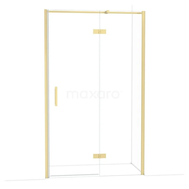 Duschwand mit goldenen Akzenten, Glastür und schickem Design, ideal für einen modernen Badezimmerstil.