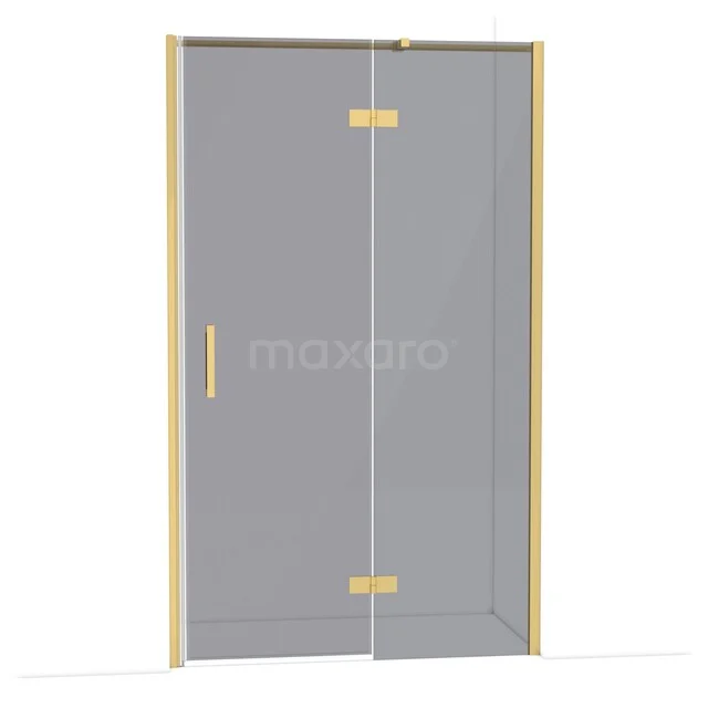 Glasene Duschtür mit Goldrand und Scharnieren, modernes Design für ein stilvolles Badezimmer.