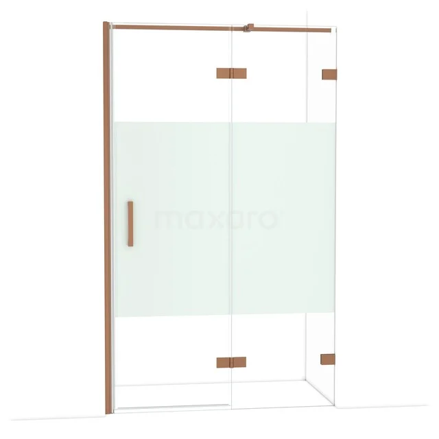 Duschwand aus Glas mit bronzenen Akzenten und matt weißen Paneel, ideal für ein modernes Badezimmer.