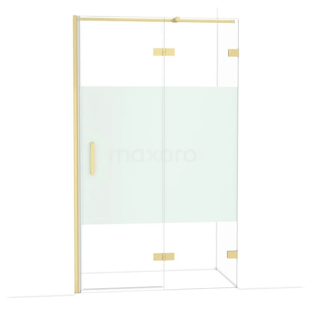 Diamond Shower door | 120 cm Light gold Clear with matt strip Pivot door DDB22662323LG Gouden douchewand met helder glas en matte strook, modern design, ideaal als luxe toevoeging aan elke badkamer.