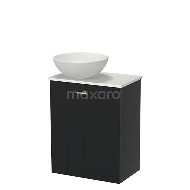 Modulo Pico Toiletmeubel met Waskom | 41 cm Mat zwart Lamel front Keramiek waskom Solid surface wastafelblad TMK10-18241