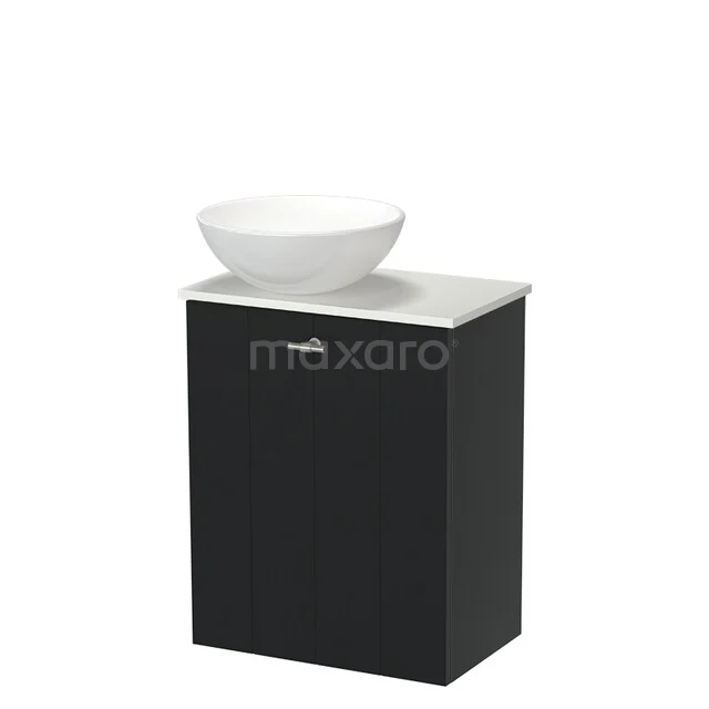 Modulo Pico Toiletmeubel met Waskom | 41 cm Mat zwart Lamel front Keramiek waskom Solid surface wastafelblad TMK10-18251