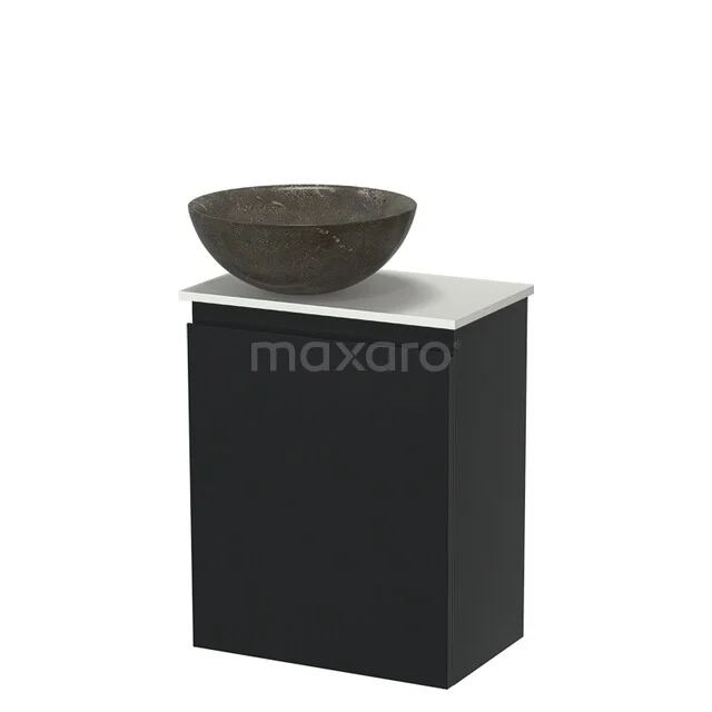 Modulo Pico Toiletmeubel met Waskom | 41 cm Mat zwart Greeploos front Natuursteen waskom Solid surface wastafelblad TMK10-18257