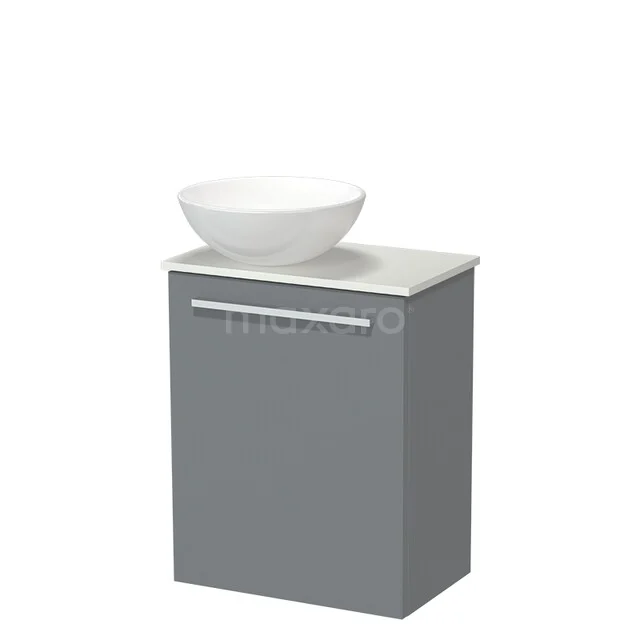 Grey bathroom cabinet with white wash basin, compact design, ideal for small bathrooms, modern and sleek finish.