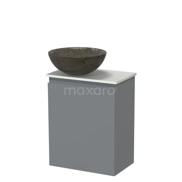 Modulo Pico Toilet furniture with Basin | 41 cm Mid-grey Handleless front Natural stone basin Solid surface washbasin top TMK10-18272 Grey bathroom cabinet with white natural stone washbasin, modern design, perfect for stylish bathrooms.