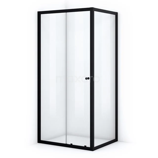 Ruby Allure Shower cabin | 110x80 cm Matte black Clear glass Sliding door Rectangle L0920-1108M Black corner shower cabin with glass walls and aluminium frame, modern bathroom solution for style and functionality.