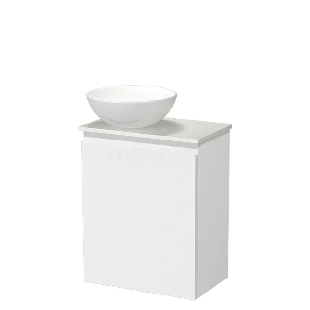 White bathroom furniture with integrated sink, sleek design and ceramic bowl for modern bathroom style.