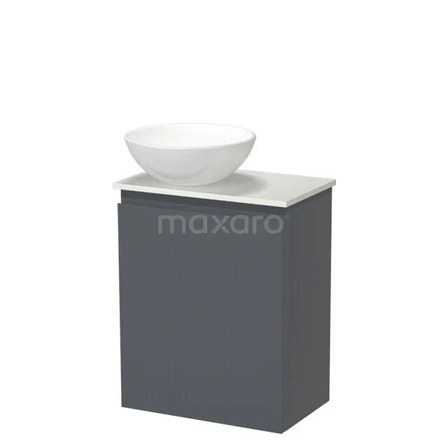 Grey bathroom furniture with ceramic sink, compact design, perfect for a modern bathroom decor.