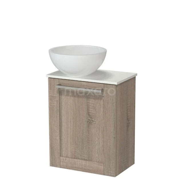 Wooden bathroom cabinet with white washbasin, compact shape, ideal for small bathrooms, series with modern design.