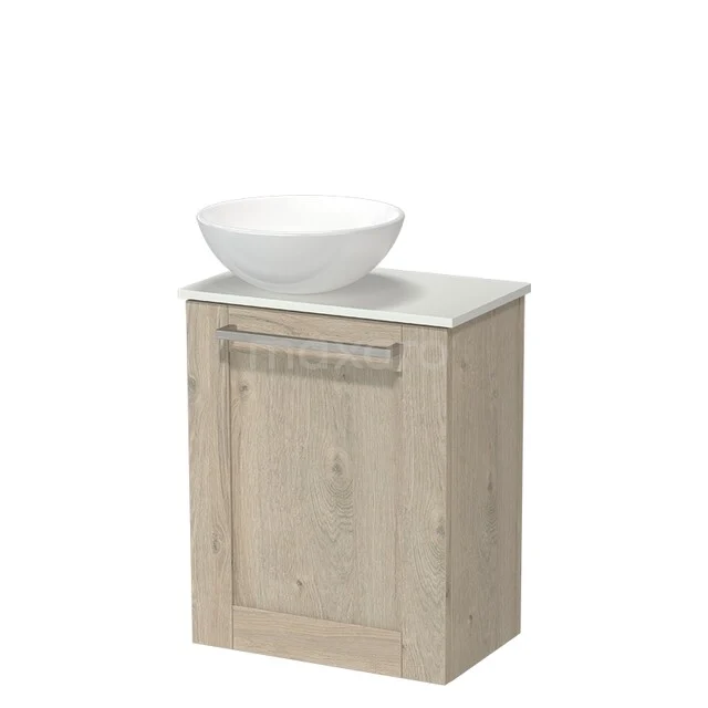 Wooden bathroom furniture with a white sink, compact design, ideal for a modern bathroom decor.