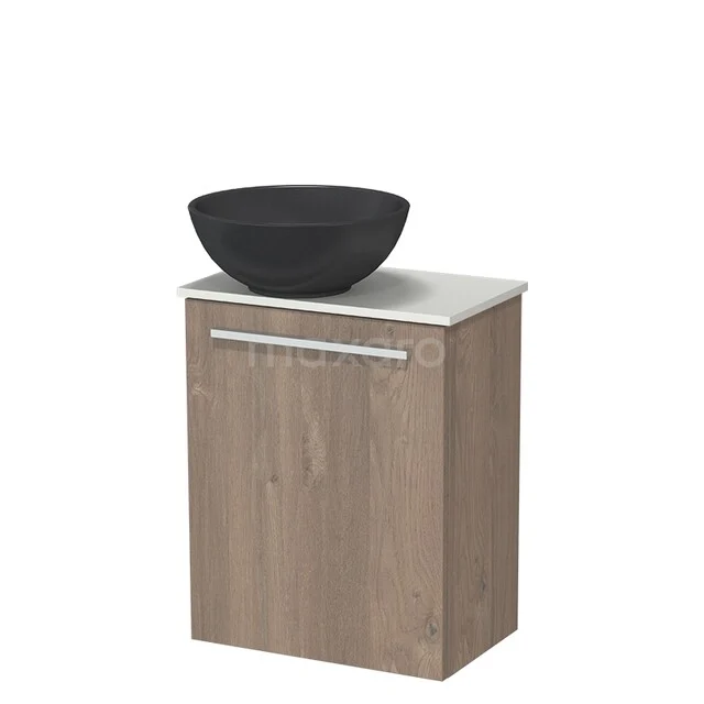 Modulo Pico Toiletmeubel met Waskom | 41 cm Middenbruin eiken Vlak front Quartz waskom Solid surface wastafelblad TMK10-18370
