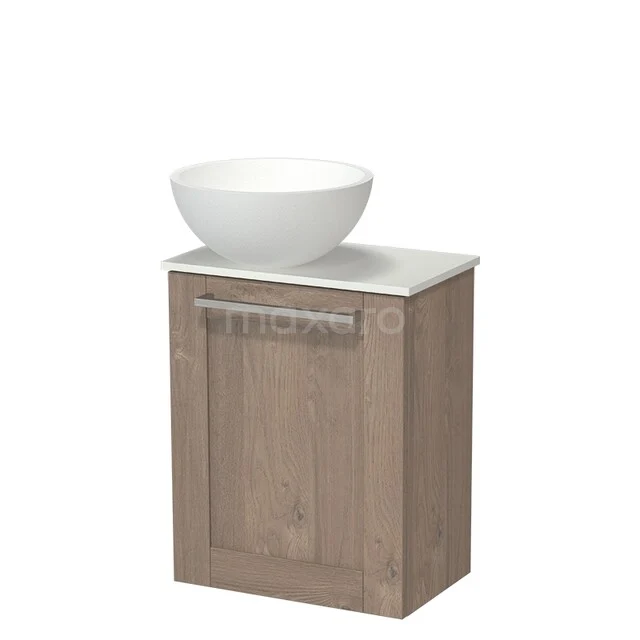 Modulo Pico Toiletmeubel met Waskom | 41 cm Middenbruin eiken Kader front Solid surface waskom Solid surface wastafelblad TMK10-18374