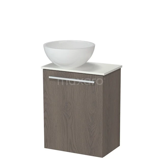 Modulo Pico Toiletmeubel met Waskom | 41 cm Donkerbruin eiken Vlak front Mineraalmarmer waskom Solid surface wastafelblad TMK10-18378