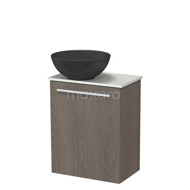 Modulo Pico Toiletmeubel met Waskom | 41 cm Donkerbruin eiken Vlak front Quartz waskom Solid surface wastafelblad TMK10-18380