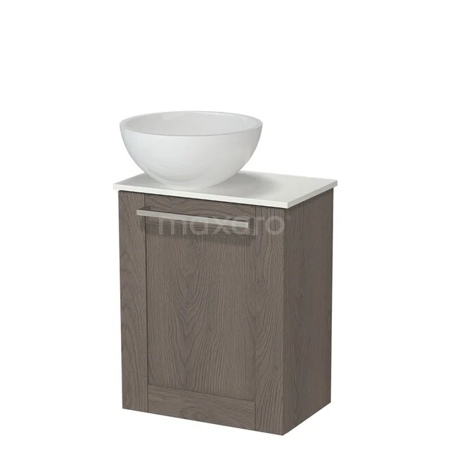 Modulo Pico Toilet furniture with Washbasin | 41 cm Dark brown oak Frame front Mineral marble washbasin Solid surface sink top TMK10-18383 Wooden bathroom furniture with a white washbasin, modern appearance and storage option, ideal for small bathrooms.