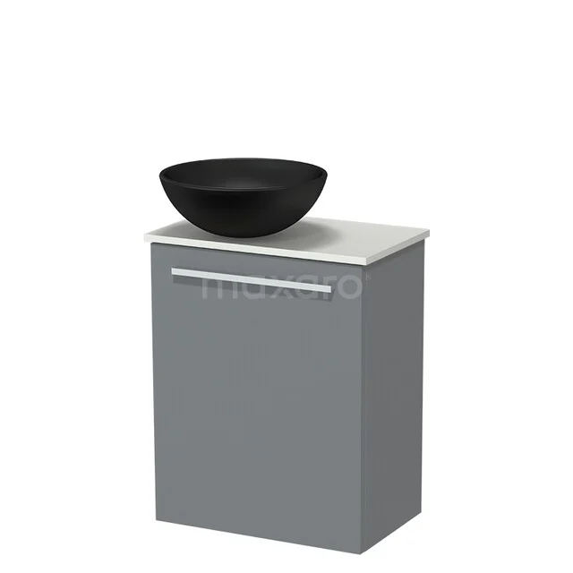 Modulo Pico WC-Möbel mit Aufsatzwaschbecken | 41 cm Mittelgrau Front glatte Keramik Aufsatzwaschbecken Solid Surface Waschtischplatte TMK10-18396 Grau Badmöbel mit weißer Platte und schwarzem rundes Waschbecken, modernes Design, ideal für ein stilvolles Badezimmer.