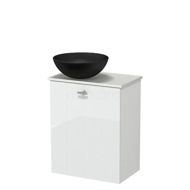 White bathroom furniture with black washbasin, compact design made of ceramic, ideal for modern bathroom series.