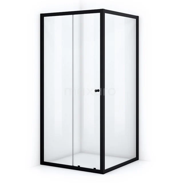 Schwarze quadratische Duschkabine mit Schiebetür, gehärtetem Glas, ideal für ein modernes Badezimmer.