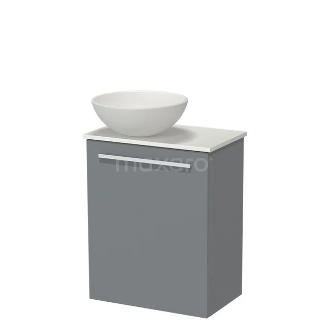 Grey bathroom furniture with white sink bowl, modern design, compact size, perfect for a stylish and functional bathroom.