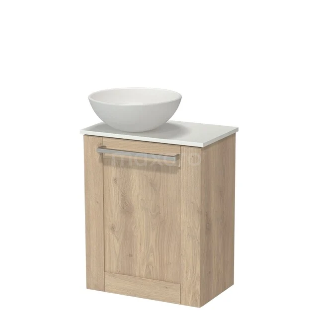 Modulo Pico Toilet unit with Basin | 41 cm Light brown oak Frame front Ceramic basin Solid surface washbasin top TMK10-18441 Wooden bathroom cabinet with handle, built-in white basin design, compact model ideal for modern bathrooms.