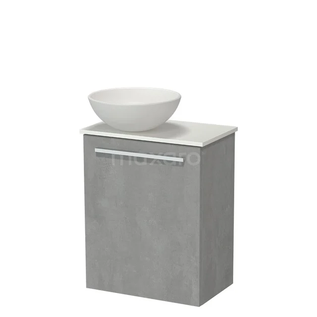 Modulo Pico WC-Möbel mit Aufsatzwaschbecken | 41 cm Hellgrauer Beton Glatte Front Keramik-Aufsatzwaschbecken Solid Surface Waschtischplatte TMK10-18446 Grauer Badschrank mit Waschtischplatte und runder weißer Aufsatzwaschbecken, aus robustem Material, ideal für moderne Badezimmer Einrichtung.