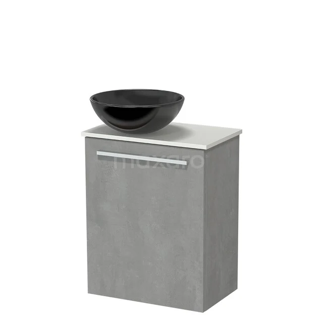 Modulo Pico WC-Möbel mit Aufsatzwaschbecken | 41 cm Hellgrauer Beton Glatte Front Keramik-Aufsatzwaschbecken Solid Surface Waschtischplatte TMK10-18472 Grauer Badschrank mit schwarzem Granit Aufsatzwaschbecken, modernes Design, ideal für kompakte Badezimmer.