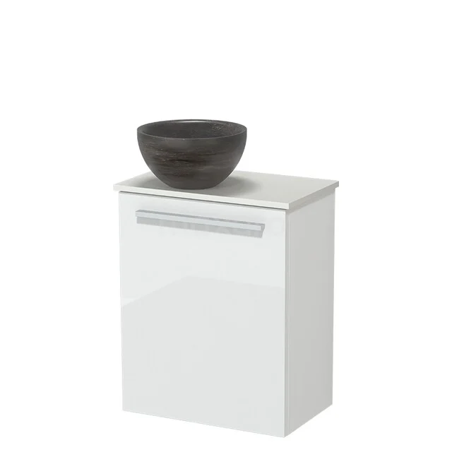Modulo Pico Toiletmeubel met Waskom | 41 cm Hoogglans wit Vlak front Natuursteen waskom Solid surface wastafelblad TMK10-18487