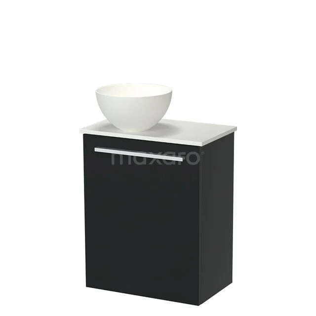 Schwarz Badmöbel mit weißer Waschbecken, modernes Design, kompaktes Format und klare Verarbeitung für kleine Bäder.