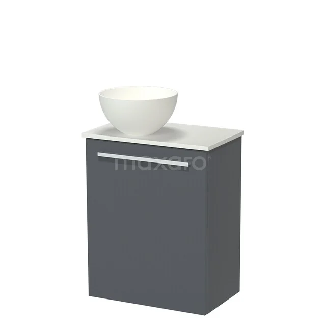 Grauer Badschrank mit Waschbecken, modernes Design, glatte Oberfläche, ideal für kompakte Badezimmer.