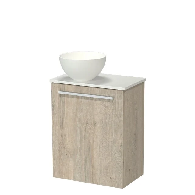 Modulo Pico Toiletmeubel met Waskom | 41 cm Lichtgrijs eiken Vlak front Solid surface waskom Solid surface wastafelblad TMK10-18516