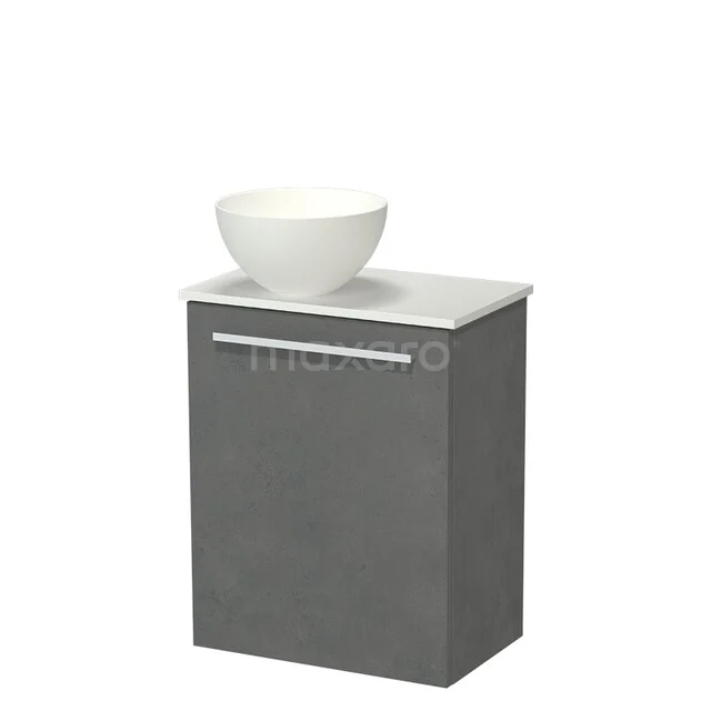 Modulo Pico WC-Möbel mit Aufsatzwaschbecken | 41 cm Dunkelgrauer Beton Glatte Front Solid Surface Aufsatzwaschbecken Solid Surface Waschtischplatte TMK10-18521 Grauer Badschrank mit weißem Waschbecken, modernes Design, kompakte Größe, ideal für kleine Bäder.