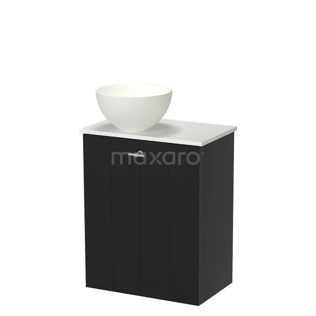 Modulo Pico WC-Möbel mit Waschbecken | 41 cm Matt Schwarz Lamellenfront Aufsatzwaschbecken Solid Surface Waschtischplatte TMK10-18527 Schwarzer Badschrank mit weißer Waschbecken, kompaktes Design, ideal für kleine Bäder. Artikel aus modernem Stil Design.