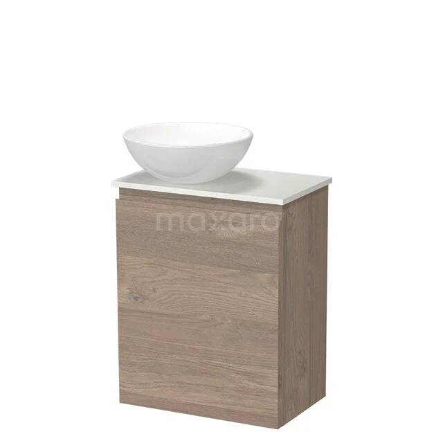 Modulo Pico Toiletmeubel met Waskom | 41 cm Middenbruin eiken Greeploos front Keramiek waskom Solid surface wastafelblad TMK10-18550