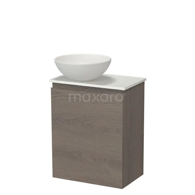 Modulo Pico Toiletmeubel met Waskom | 41 cm Donkerbruin eiken Greeploos front Keramiek waskom Solid surface wastafelblad TMK10-18563