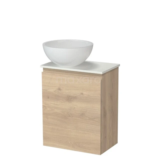 Modulo Pico Toilet Furniture with Basin | 41 cm Light Brown Oak Handleless Front Mineral Marble Basin Solid Surface Washbasin Top TMK10-18574 Bathroom furniture with a wood look and white wash basin, compact shape, modern design, and ideal for stylish bathroom storage.