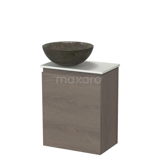 Modulo Pico Toiletmeubel met Waskom | 41 cm Donkerbruin eiken Greeploos front Natuursteen waskom Solid surface wastafelblad TMK10-18597