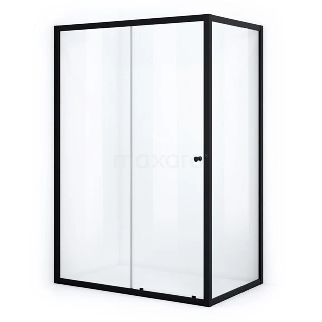 Modern black shower enclosure with glass walls, minimalist design, perfect for stylish bathroom decor.