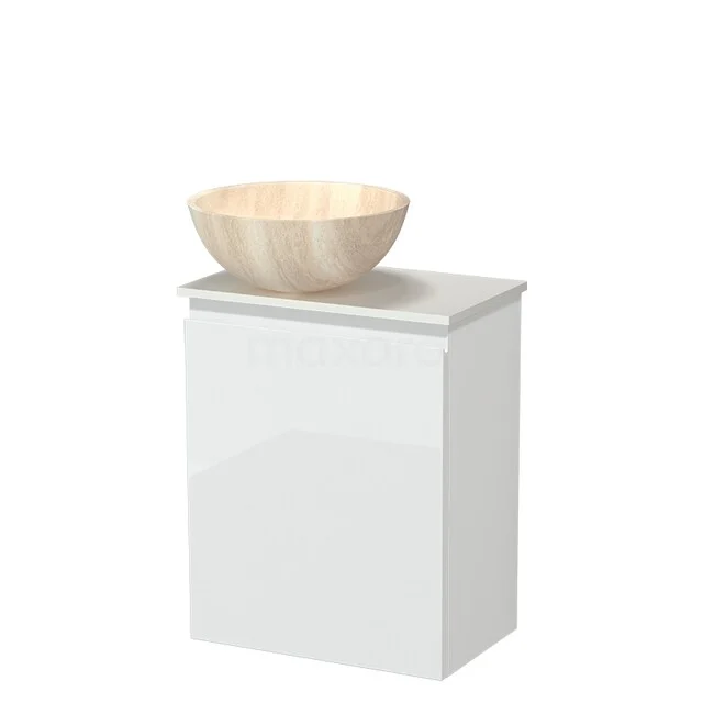 Modulo Pico Toiletmeubel met Waskom | 41 cm Hoogglans wit Greeploos front Natuursteen waskom Solid surface wastafelblad TMK10-18610