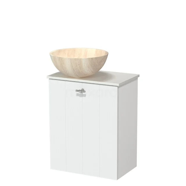 Modulo Pico Toiletmeubel met Waskom | 41 cm Mat wit Lamel front Natuursteen waskom Solid surface wastafelblad TMK10-18612