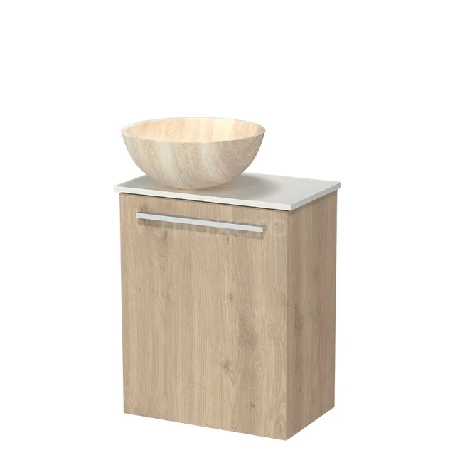 Modulo Pico Toiletmeubel met Waskom | 41 cm Lichtbruin eiken Vlak front Natuursteen waskom Solid surface wastafelblad TMK10-18622