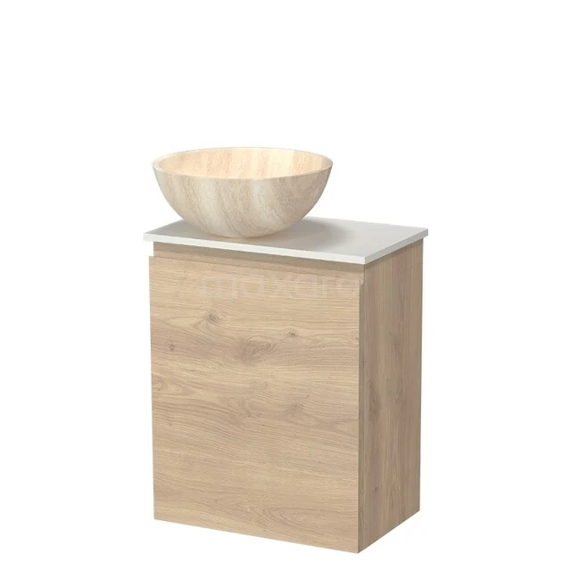 Modulo Pico Toiletmeubel met Waskom | 41 cm Lichtbruin eiken Greeploos front Natuursteen waskom Solid surface wastafelblad TMK10-18625