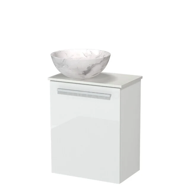 Modulo Pico Toiletmeubel met Waskom | 41 cm Hoogglans wit Vlak front Natuursteen waskom Solid surface wastafelblad TMK10-18642 Modulo Pico Toiletmeubel met Waskom | 41 cm Hoogglans wit Vlak front Natuursteen waskom Solid surface wastafelblad TMK10-18642