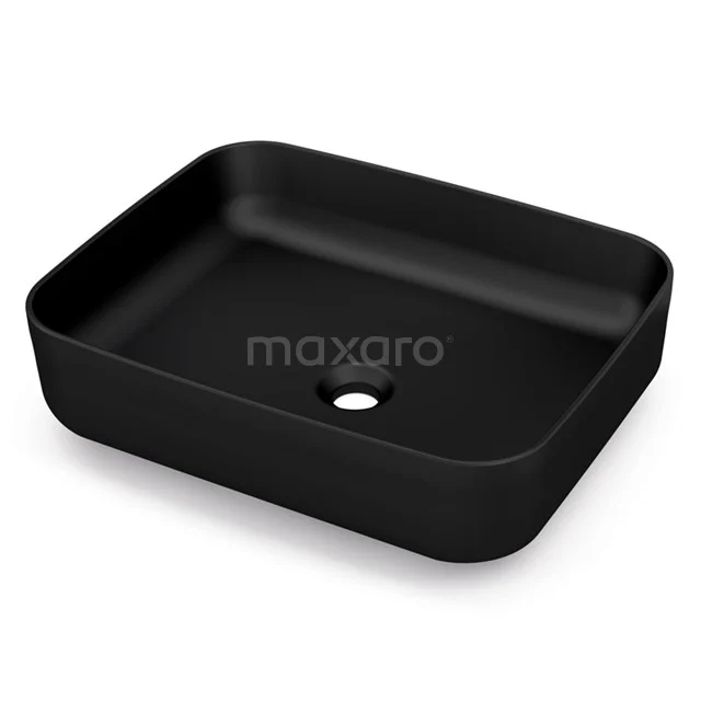 Schwarzes rechteckiges Waschbecken aus matter Keramik, modernes Erscheinungsbild, perfekt für eine stilvolle Badezimmer Einrichtung.