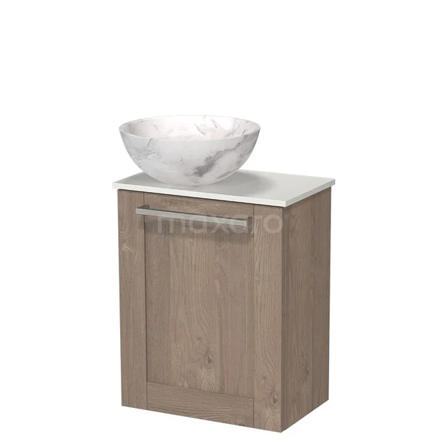 Modulo Pico Toiletmeubel met Waskom | 41 cm Middenbruin eiken Kader front Natuursteen waskom Solid surface wastafelblad TMK10-18662