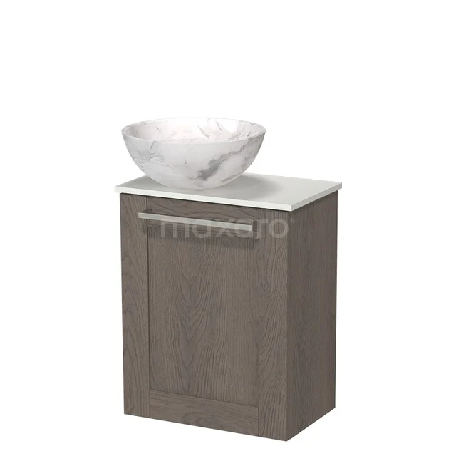 Modulo Pico Toiletmeubel met Waskom | 41 cm Donkerbruin eiken Kader front Natuursteen waskom Solid surface wastafelblad TMK10-18666