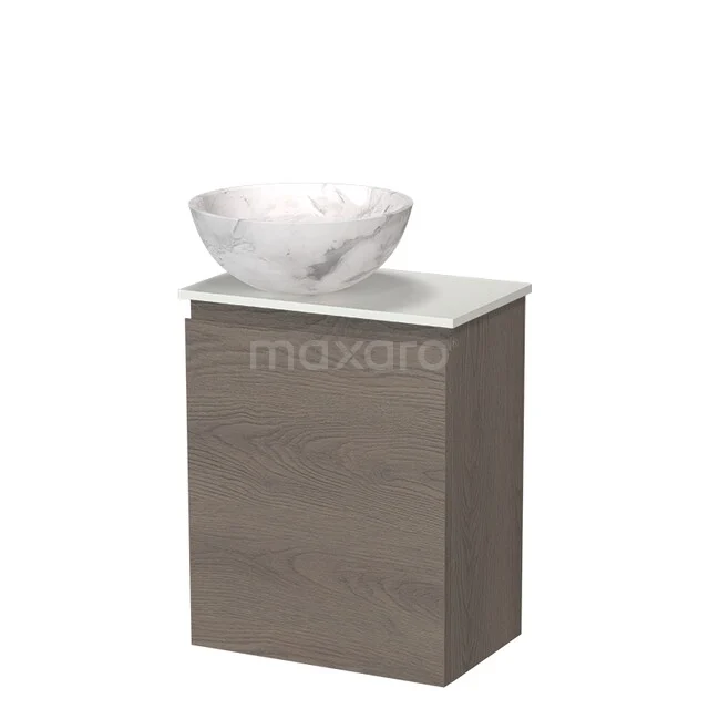 Wooden bathroom cabinet with marble sink, minimalist design and modern finish. Perfect for compact bathrooms.
