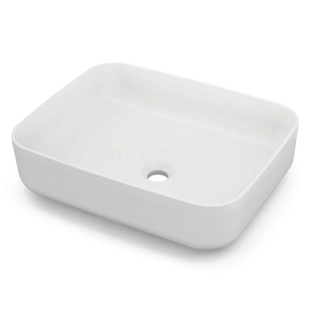 Rechteckiges weißes keramisches Waschbecken mit abgerundeten Ecken, ideal für einen modernen Badezimmerstil.