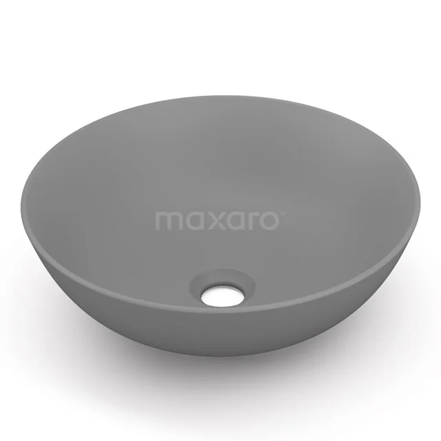 Grey round basin bowl in matt ceramic, modern design, ideal as a stylish addition to any bathroom.