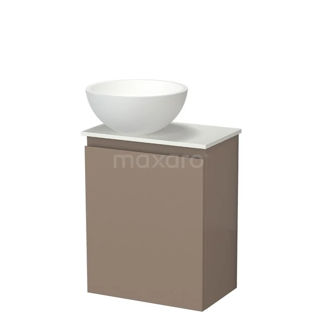 Modulo Pico WC-Möbel mit Aufsatzwaschbecken | 41 cm Taupe Grifflose Front Solid Surface Aufsatzwaschbecken Solid Surface Aufsatzwaschplatte TMK10-18739 Brauner Badschrank mit weißem Aufsatzwaschbecken, modernes Design, kompaktes Format, ideal für kleine Bäder.