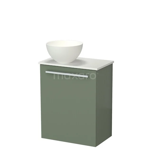 Modulo Pico Toilet unit with Basin | 41 cm Sage Green Flat front Solid surface basin Solid surface countertop TMK10-18753 Compact green bathroom furniture with white washbasin bowl, sleek design and minimalist handle for modern bathroom spaces.